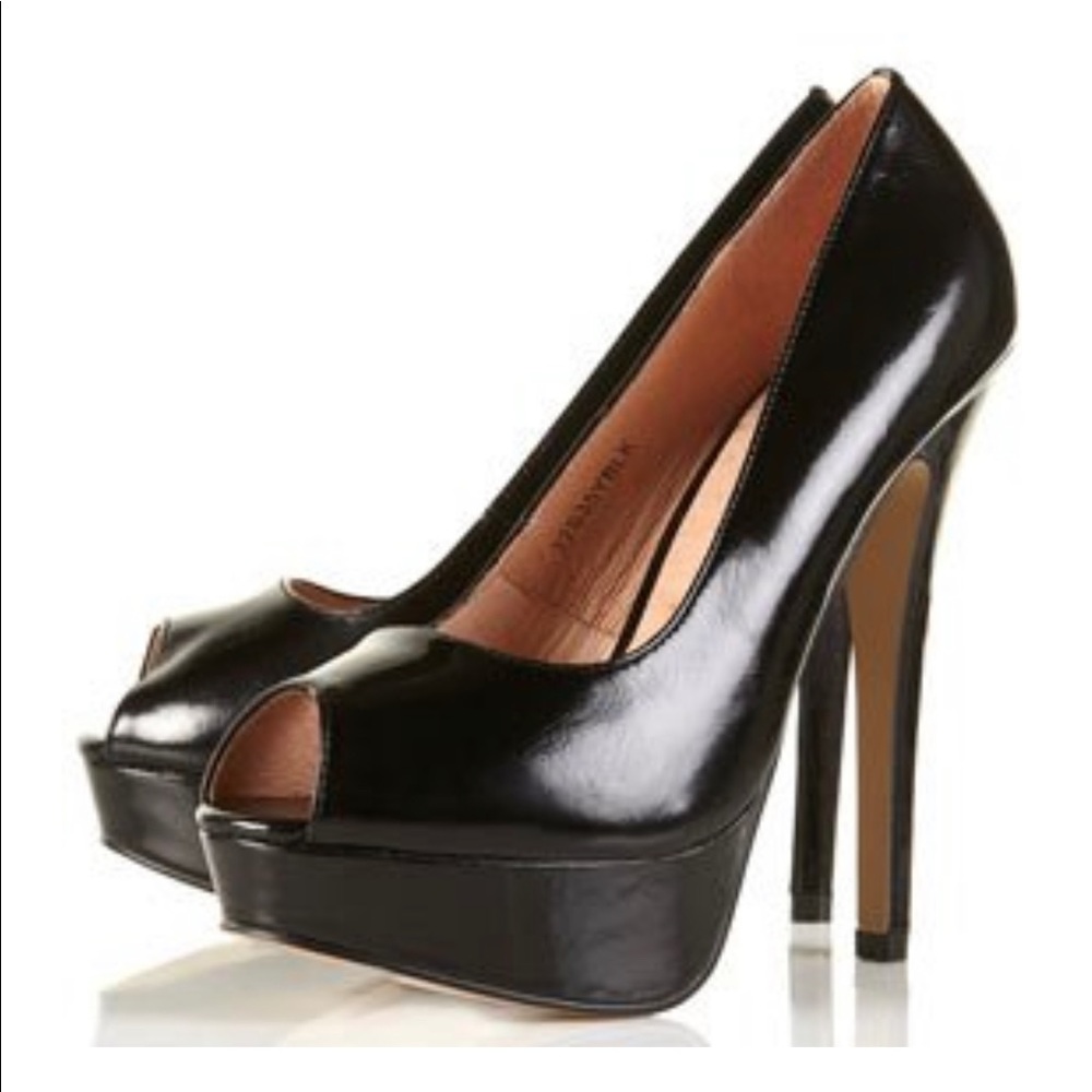 TOPSHOP Platform Peep Toe Shoes, Black
